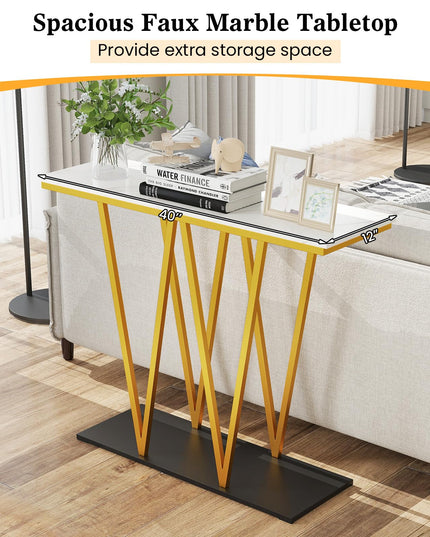 Console étroite dorée Giantex 100 cm avec plateau aspect marbre et base en métal robuste