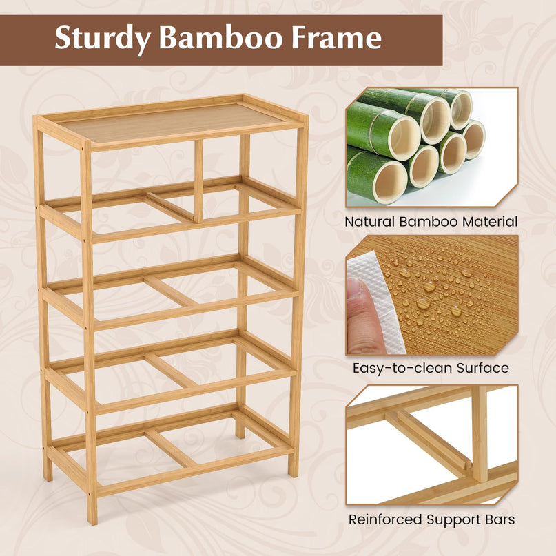 Giantex Meuble de rangement à 5 tiroirs en bambou, Organisateur vertical haut
