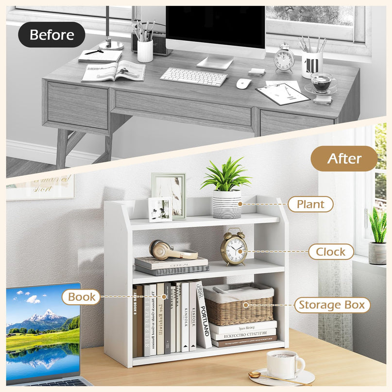 Giantex 3-Tier Small Wood Desktop Bookshelf with Raised Guardrails (1/2)