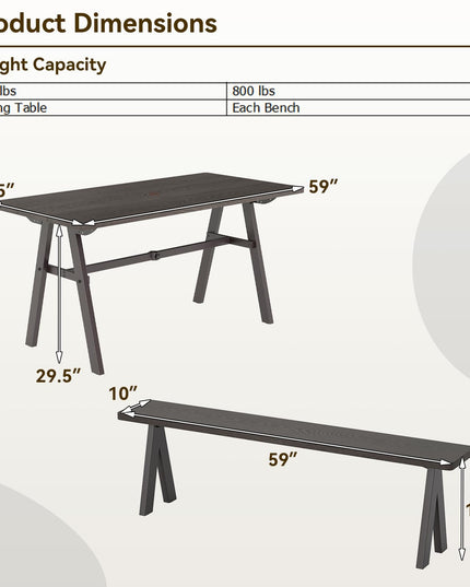 Giantex 3 Pieces Outdoor Picnic Table Set for 6 People