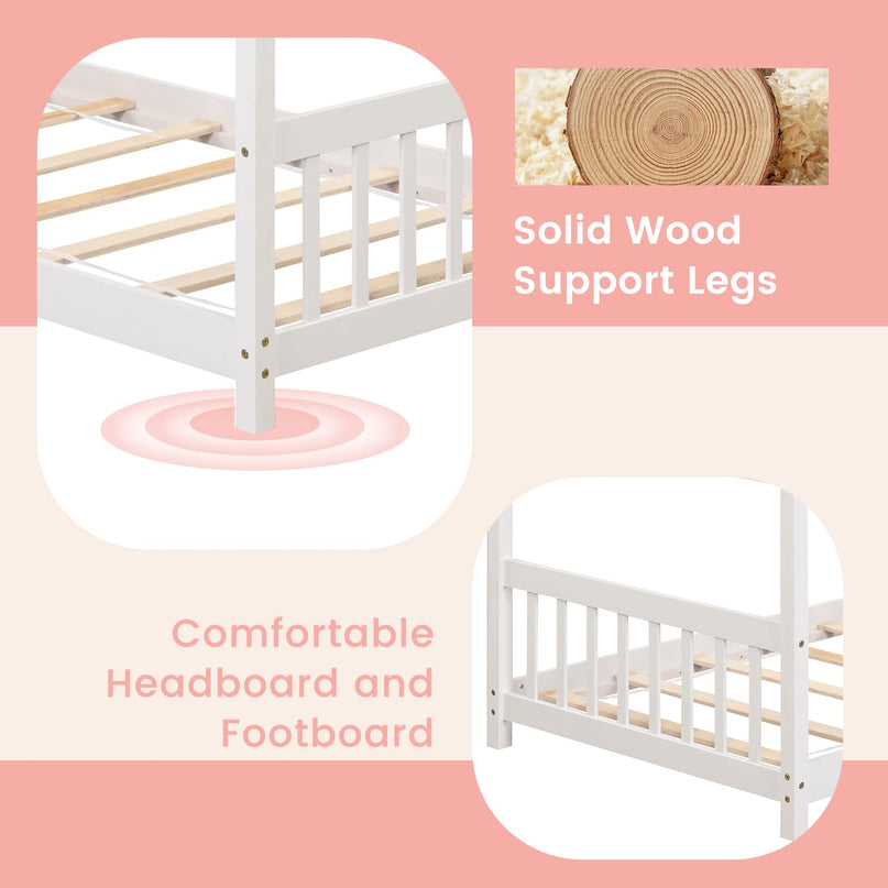 Giantex House Bed Twin, Solid Wood Kids House Bed with Roof