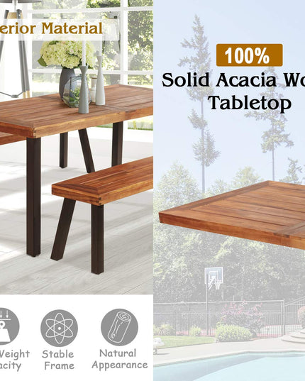 Patio Dining Table Set with 2 Benches, Outdoor Picnic Table Set with Umbrella Hole