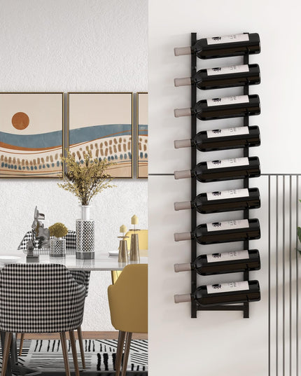 Giantex Wall Mounted Wine Rack for 9-Bottles, Metal Wall Wine Racks Organizer