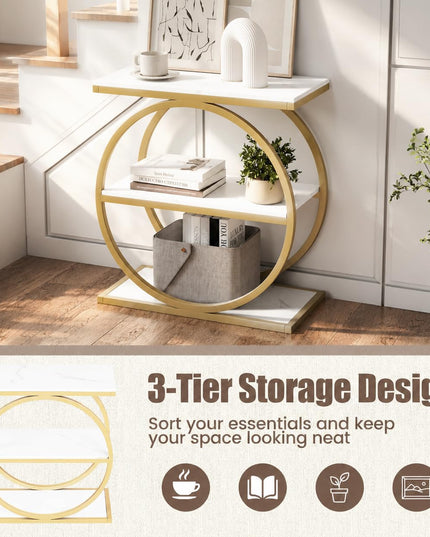 GIANTEX 3-Tier Faux Marble Narrow End Table with Storage (1/2)
