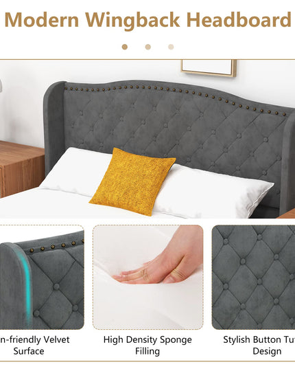 Giantex Velvet Upholstered Bed Frame