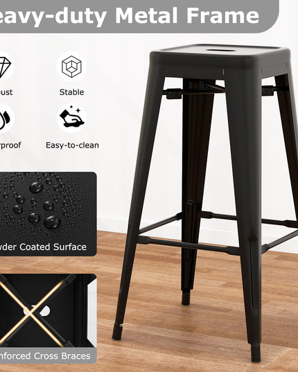 Giantex Metal Backless Bar Stools Set of 4, 30" Bar Height Modern Industrial Barstools w/Cut-out Handle