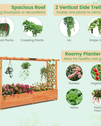 Giantex Raised Garden Bed with Trellis & Hanging Roof (79" x 17.5" x 45")