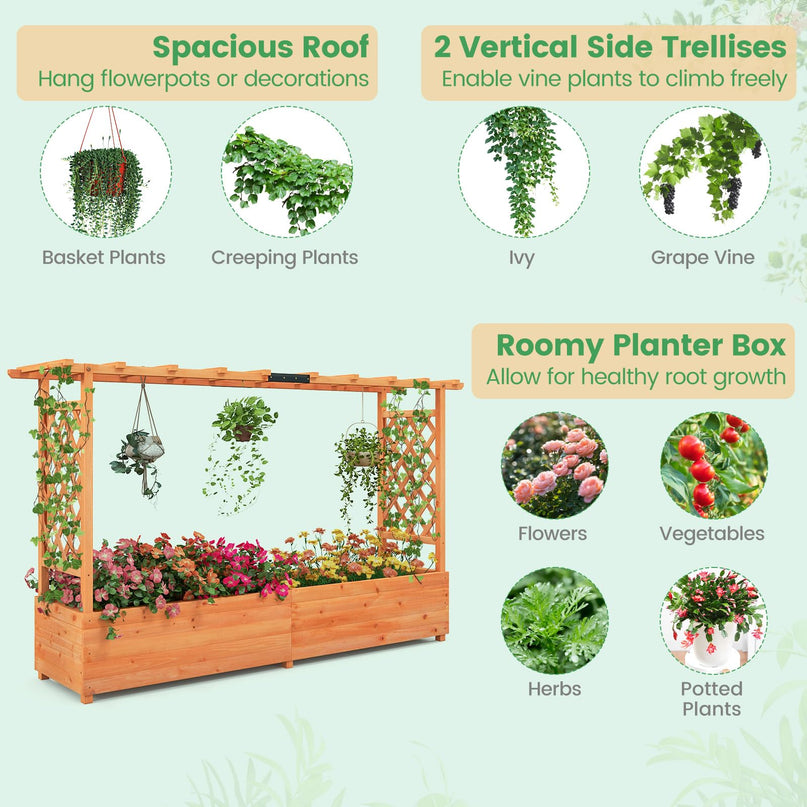 Giantex Raised Garden Bed with Trellis & Hanging Roof (79" x 17.5" x 45")