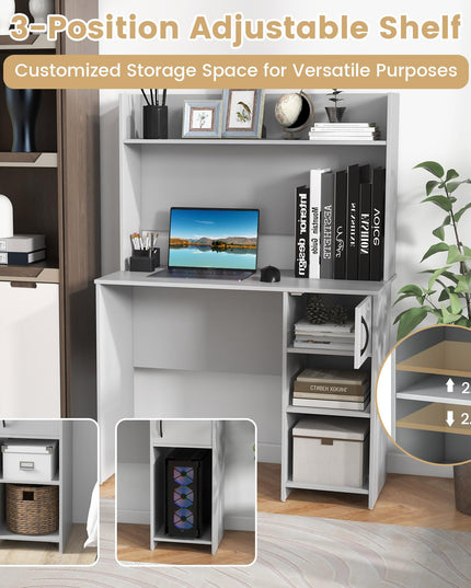 Giantex Computer Desk with Hutch, Home Office Desk with Storage Cabinet & Adjustable Shelf