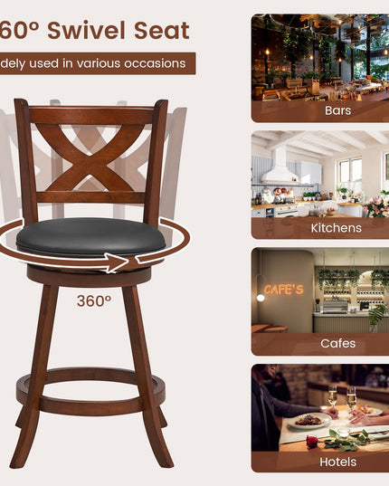 Giantex Swivel Bar Stools Set of 2, Farmhouse Wooden Barstools with Back