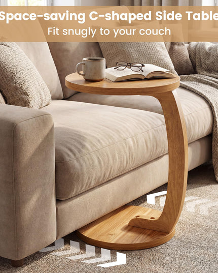 Giantex Tables d'appoint rondes en C en bois de teck massif (24 po), ensemble de 1 ou 2, tables d'extrémité pour canapé ou chevet
