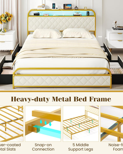Giantex Bed Frame with 4 Storage Drawers and Charging Station