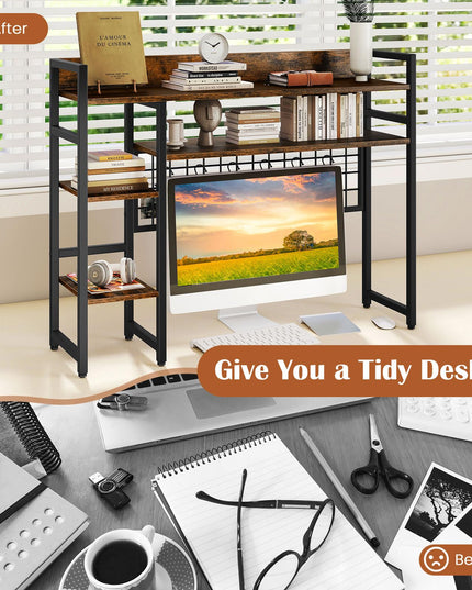 Giantex Desktop Bookshelf with 6 Movable Hooks for Home Office Dorm