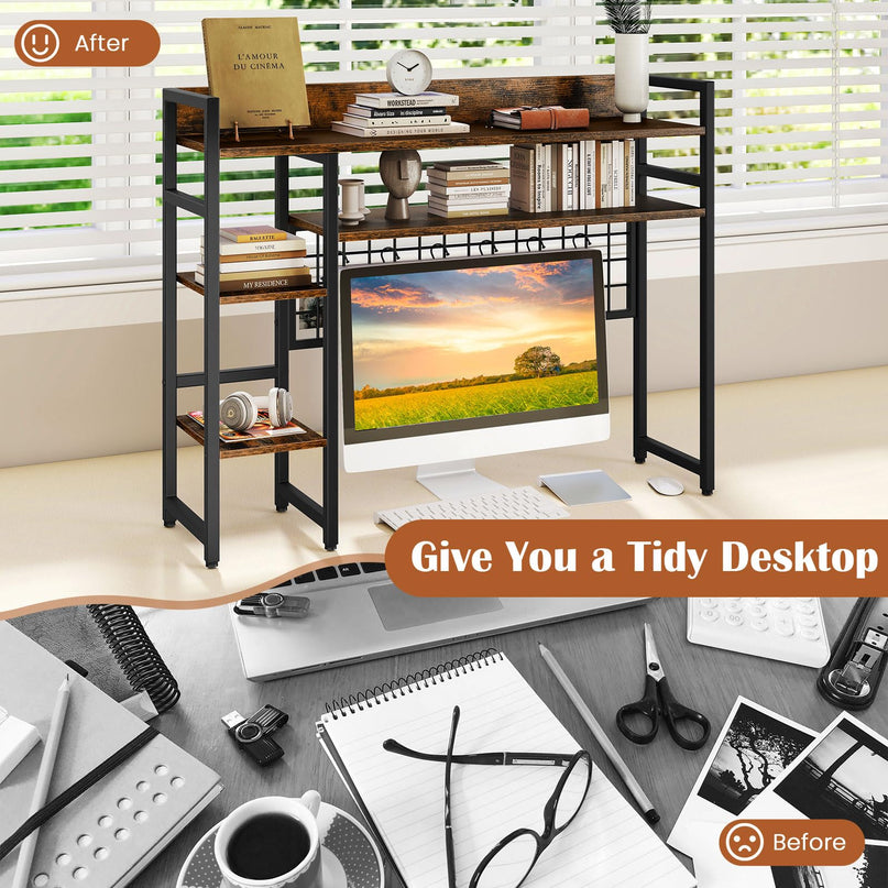 Giantex Desktop Bookshelf with 6 Movable Hooks for Home Office Dorm