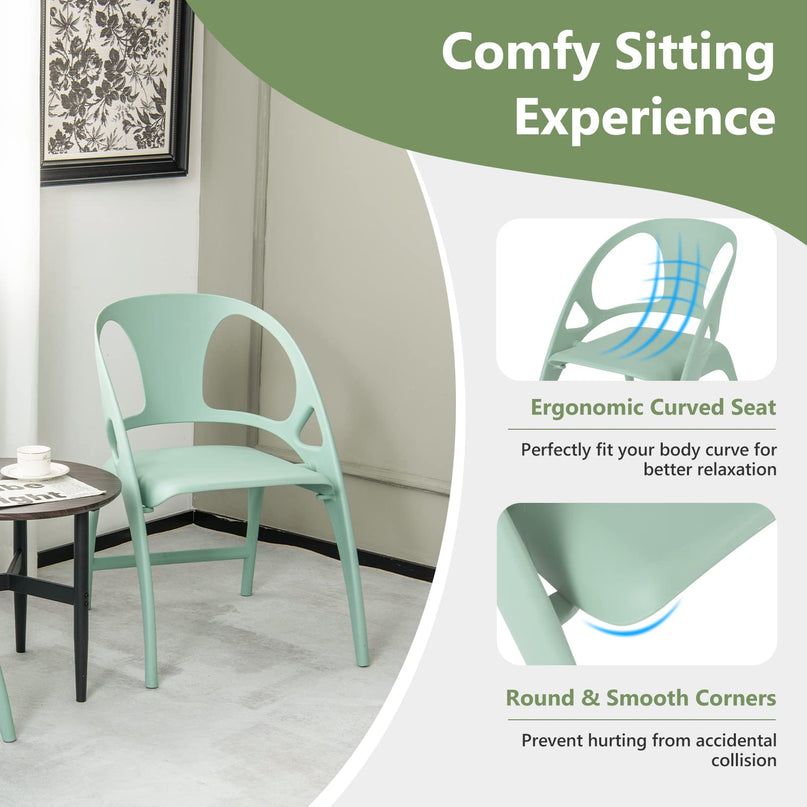 Giantex Folding Dining Chairs Set of 2/4, Outdoor Plastic Dining Chairs with Armrest and High Backrest