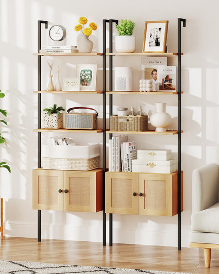 Giantex 5 Tier Ladder Bookcase with Rattan Cabinet