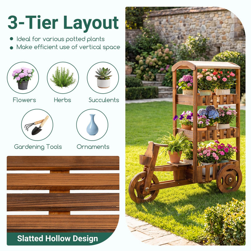 GIANTEX 3-Tier Tricycle Plant Stand with Canopy