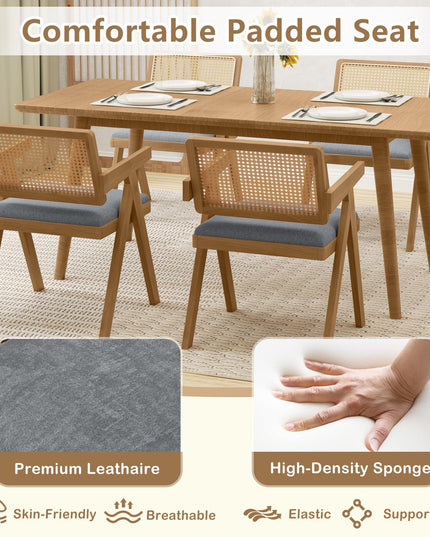 Giantex Rattan Dining Chairs, Leathaire Kitchen Chairs w/Armrests & Padded Cushion