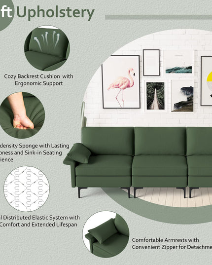 Giantex 3-Seat Sectional Sofa Couch, 100.5" L Convertible Sleeper with USB Port & Outlet