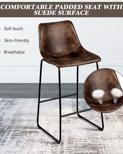 Vintage Faux Suede Bar Stools, with Metal Legs, Back and Footrest