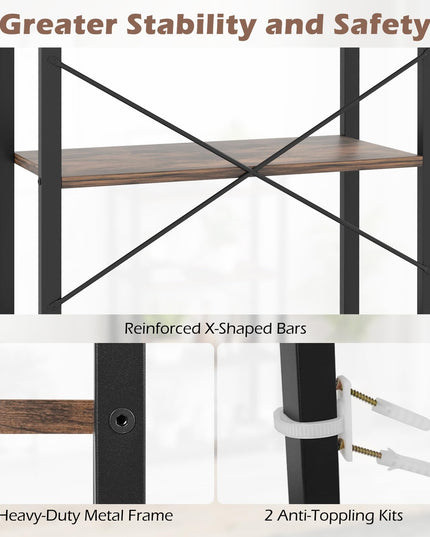 Giantex 4-Tier Bookshelf, Industrial Bookcase with Open Shelves, Metal Frame, 2 Anti-Toppling Kits