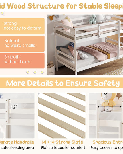 Giantex Bunk Bed Twin Over Twin White, Solid Wood Bunk Bed
