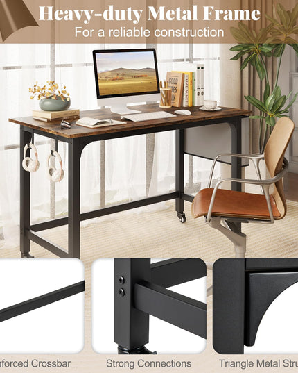 Giantex 48" Rolling Computer Desk, Mobile Study Writing Desk with Wheels & Metal Frame, Simple Style Home Office Work Bench