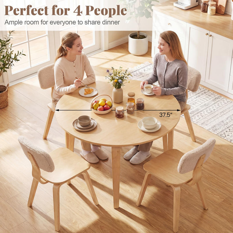 Table à manger ronde Giantex 37,5 po avec pieds en bois d'hévéa massif pour 4 personnes