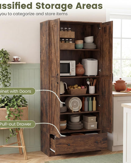 Giantex 72" Tall Kitchen Pantry Cabinet for Dining Room Living Room Bathroom