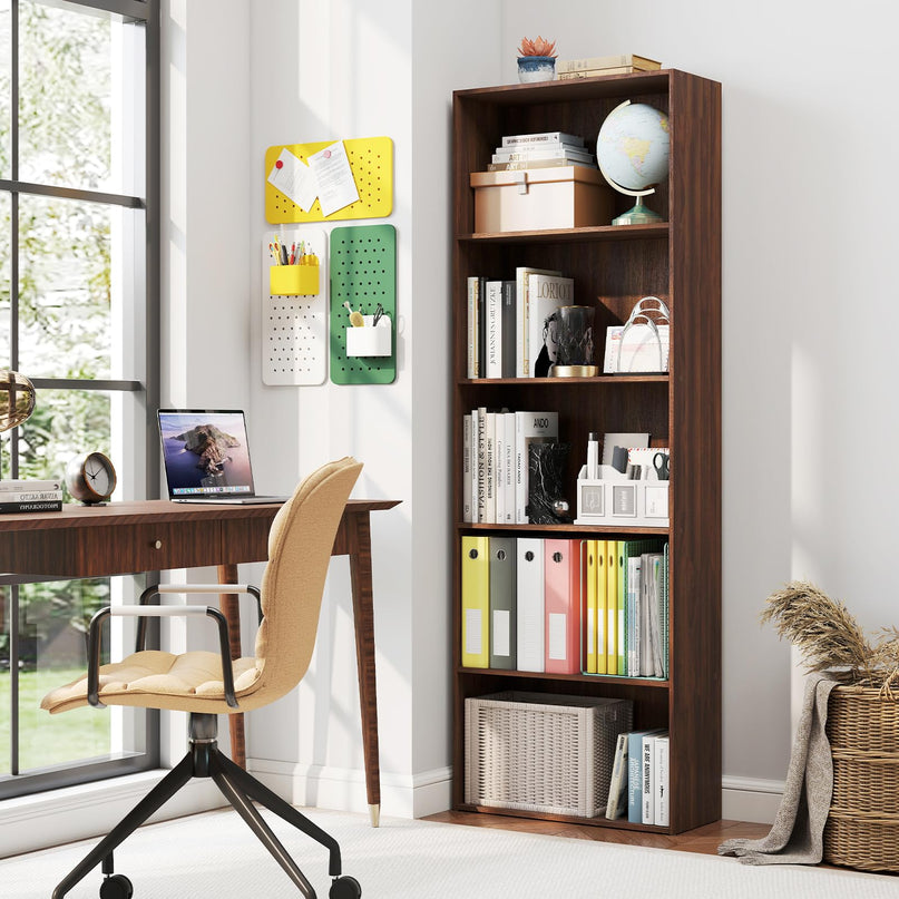 Giantex Tall Bookcase with 5 Open Compartments for Living Room