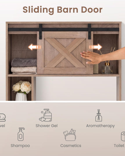 Giantex Over The Toilet Storage Cabinet - Freestanding Bathroom Organizer with Sliding Barn Door & Storage Shelves