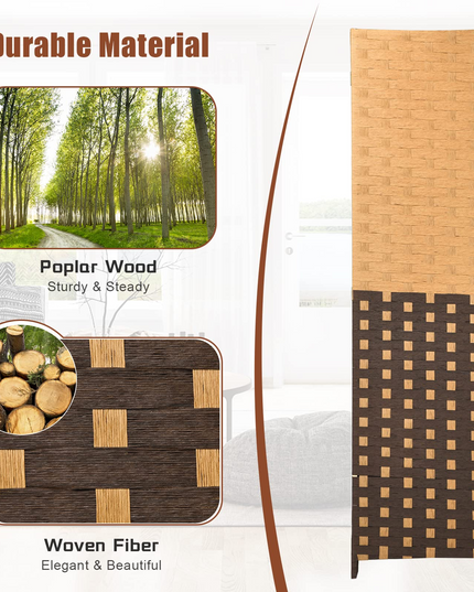Giantex 4 Panel Room Divider, 6 Ft Tall Handmade Rattan Room Dividers, Portable Wood Room Separators Divider