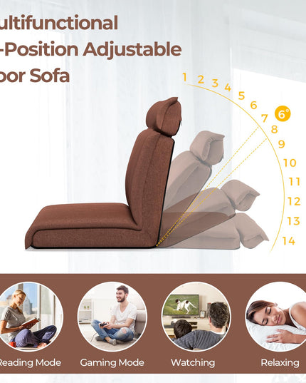Giantex Floor Chair, Floor Gaming Chair with Back Support, 14-Poistion Adjustable Backrest, 5-Position Adjustable Headrest