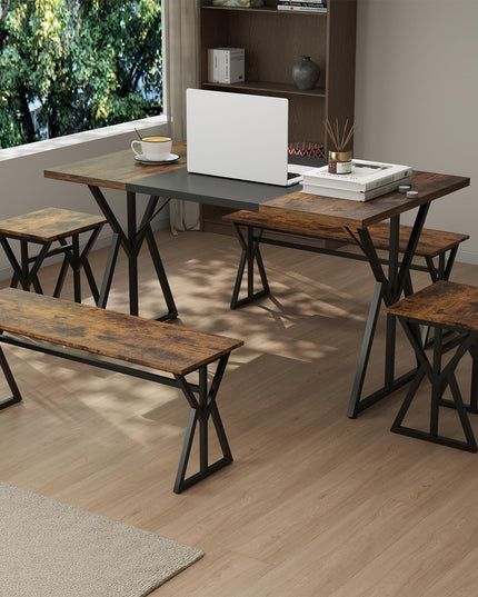 Giantex 55" Kitchen Table with 2 Benches & 2 Stools with X-Shaped Metal Frame