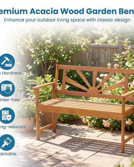 Giantex Outdoor Wooden Bench 2-Person Patio Garden Loveseat(Sunburst Back)
