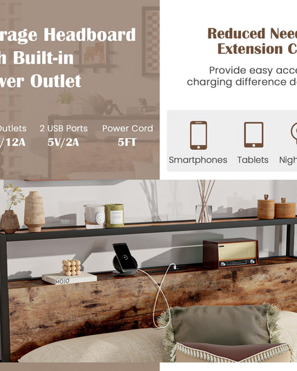 Giantex Bed Frame with 2-Tier Storage Headboard