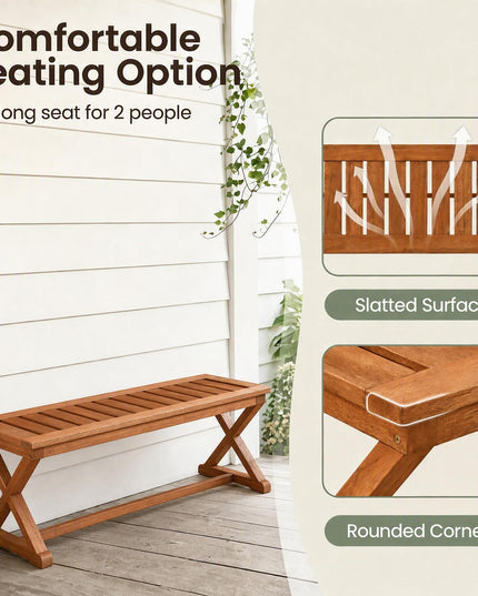 GIANTEX 44" Outdoor Bench Solid Wood Garden Bench with Cross Legs(1/2)