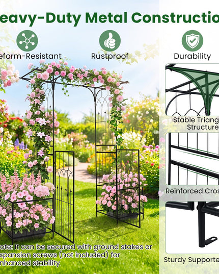 Giantex 79" W x 81" H Metal Garden Arbor with Gate and Planter