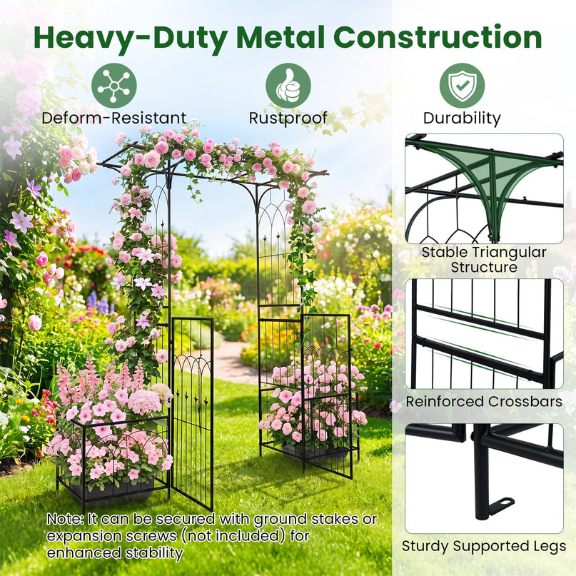 Giantex 79" W x 81" H Metal Garden Arbor with Gate and Planter