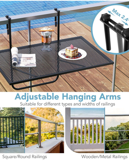 Giantex Balcony Table, Folding Outdoor Side Table for Railings Up to 2.4" Thick, Space-saving Railing Serving Table with Metal Frame