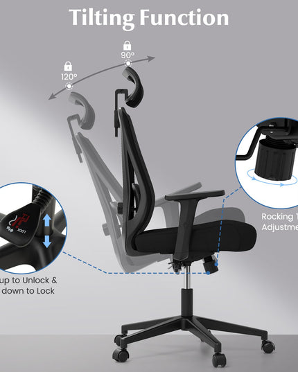 Giantex Ergonomic Mesh Office Chair, Height Adjustable Swivel Task Chair with Reclining Backrest, Adjustable Lumbar Support