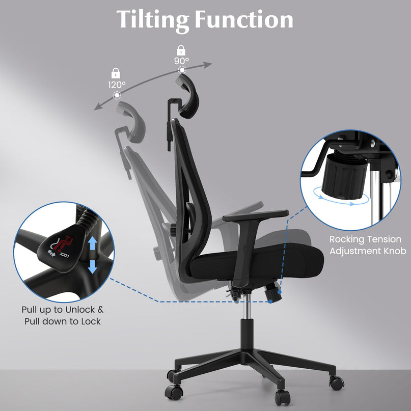 Giantex Ergonomic Mesh Office Chair, Height Adjustable Swivel Task Chair with Reclining Backrest, Adjustable Lumbar Support