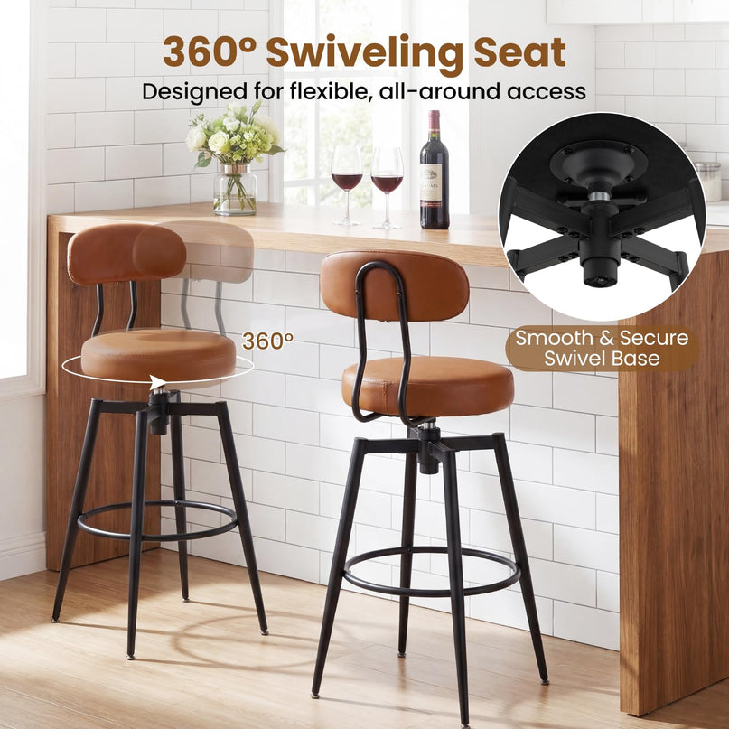 Giantex Swivel Barstools Set w/Upholstered Seat & Back
