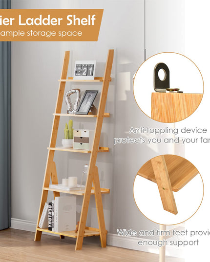 Giantex 5-Tier Ladder Shelf, Multipurpose Freestanding Display Leaning Storage Shelves