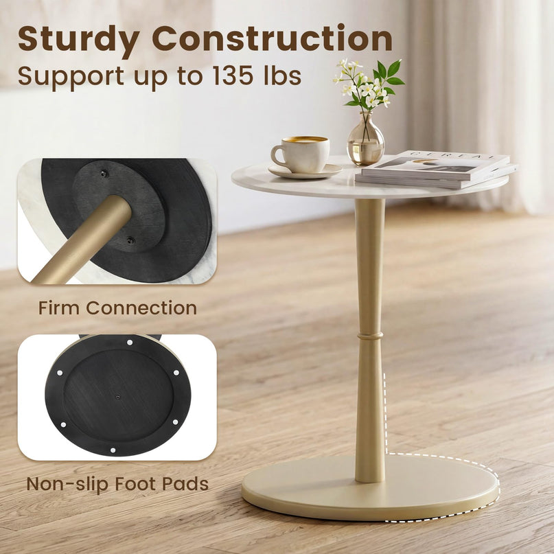 Giantex Round Marble Side Table w/Stone Finish & Wooden Pedestal (1/2)