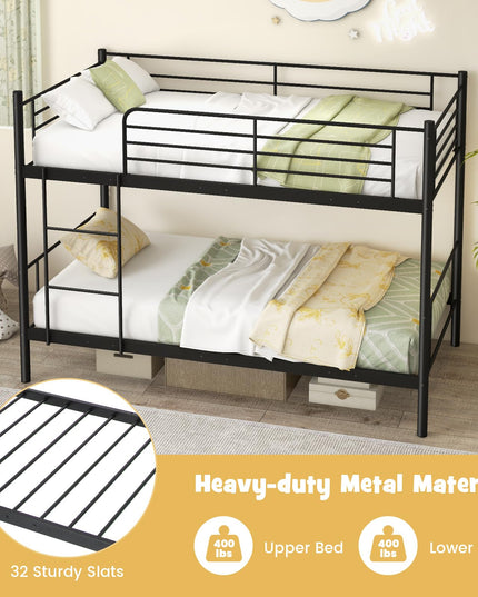 Giantex Bunk Bed Twin Over Twin, Metal Bunk Bed Frame w/Built-in Ladder, Safety Guardrail