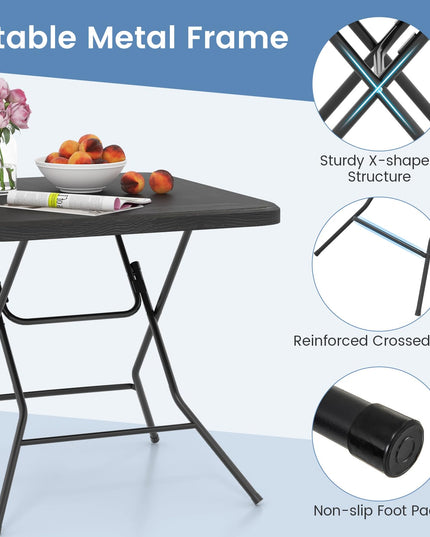 Giantex 2.6 FT Folding Picnic Table, Square Patio Dining Table for 4 Persons, with HDPE Tabletop