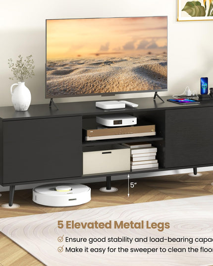 Giantex TV Stand with Power Outlet for TVs up to 60'', Entertainment Center with Cable Hole, Cabinets