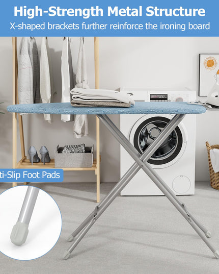 Giantex Full Size Ironing Board with Iron Rest, 57" x 15" Carbon Steel Iron Table with 7-Level Height & Heat Resistant Cover