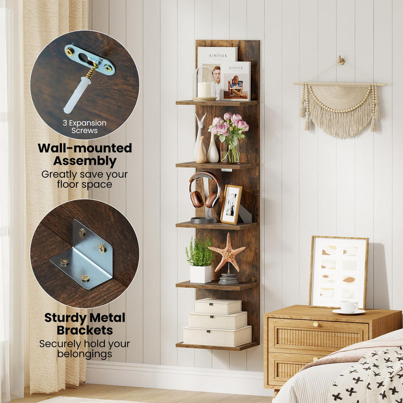 Giantex Wooden Wall-Mounted Organizer Book Shelf for Bedroom